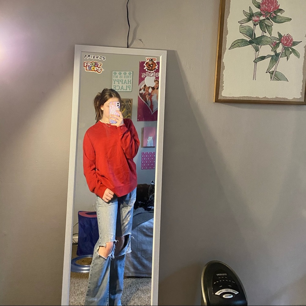 Red long sleeve with attached white collar